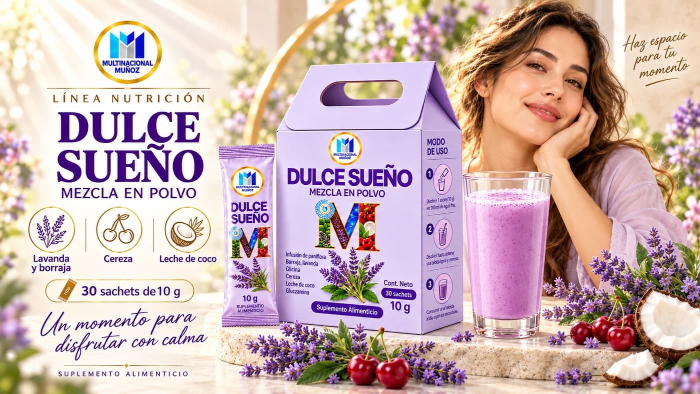Ficha de Dulce Sueño: mezcla en polvo con lavanda y borraja, cereza y leche de coco, 30 sachets de 10 g