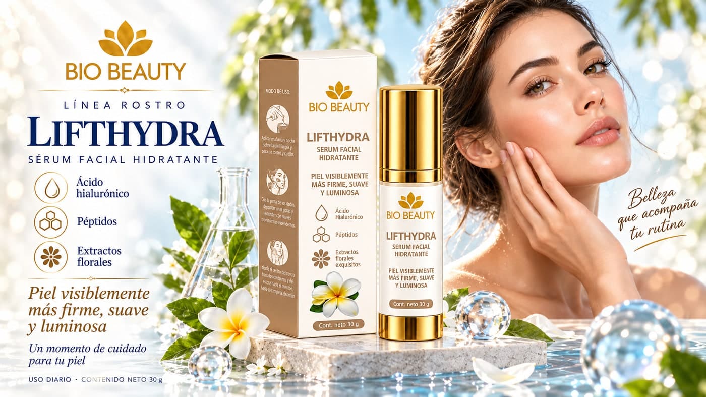 Ficha de Lifthydra: sérum facial hidratante con ácido hialurónico, péptidos y extractos florales
